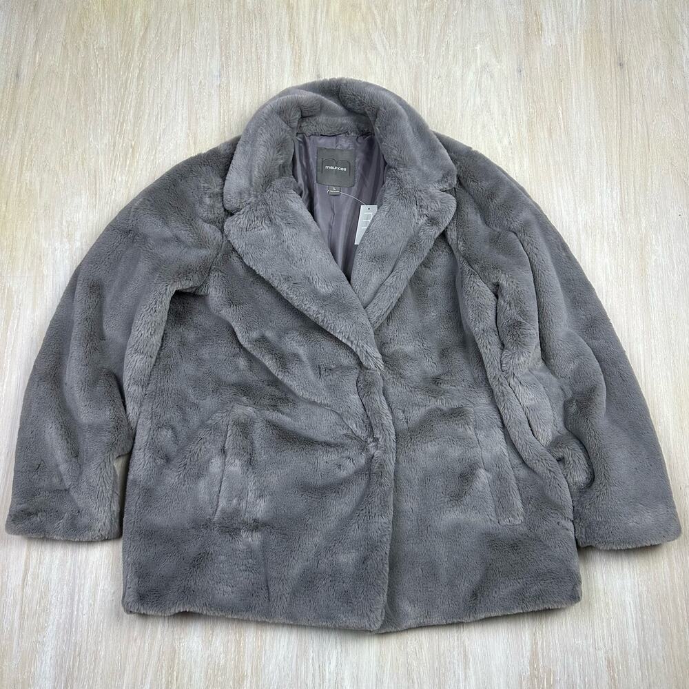 NWT Maurices Gray Soft Faux Fur Snap Winter Warm Outerwear Jacket Coat Large